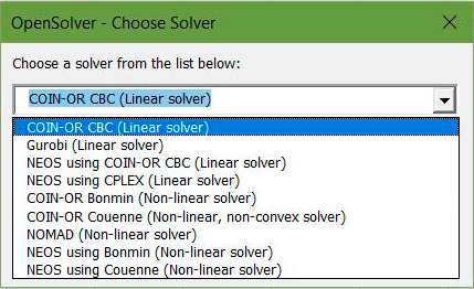 Панель OpenSolver
